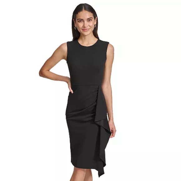 Calvin Klein Sleeveless Scuba Crepe Draped Dress - Picture 1 of 6